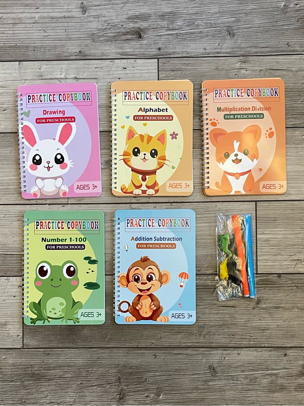 FREKNOW | Magic Grooved Practice Copybooks with Pens | Bundle: Set of 5